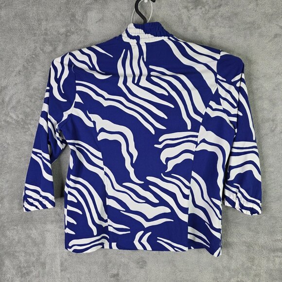 Womens Chicos Zenergy Blue & White Zebra Print Jacket Full Zip Polyester Size 1 - Picture 4 of 8